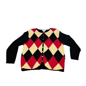 DRESSBARN Argyle Cardigan Holiday Party Metallic Retro GrandpaCore 18/20
